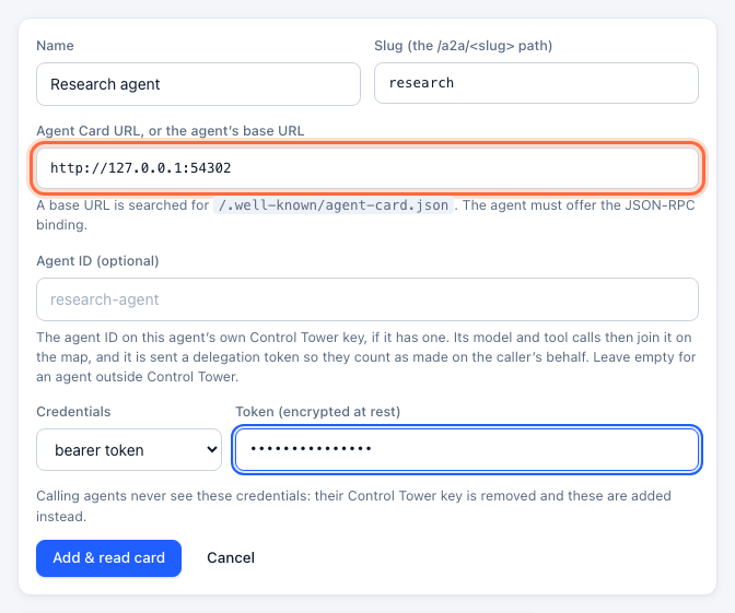 Registering an A2A agent