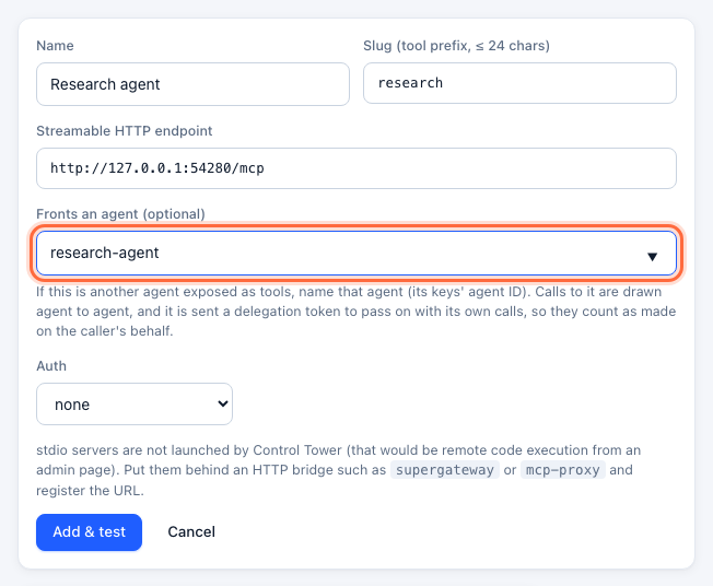 Registering an agent's MCP server