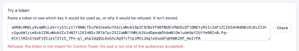 Try a token: refused, because it was issued for another service