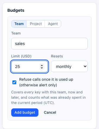 Adding a monthly budget for the sales team