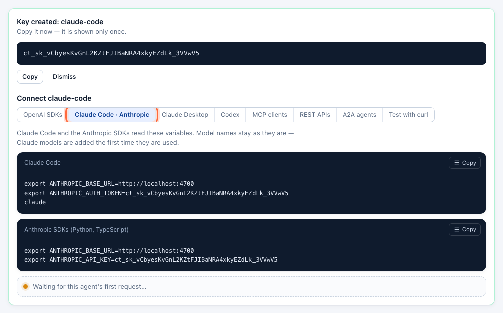 The Connect panel's Claude Code tab