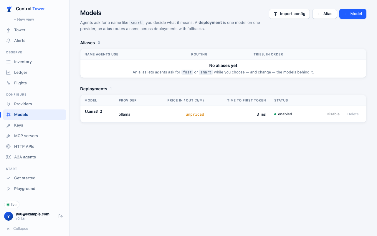 Models: llama3.2, added on first use