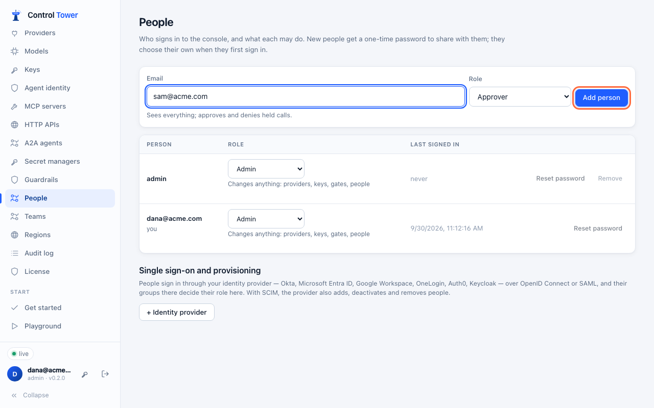 Adding an approver on the People page