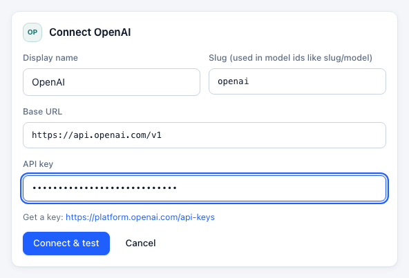 The OpenAI connect form